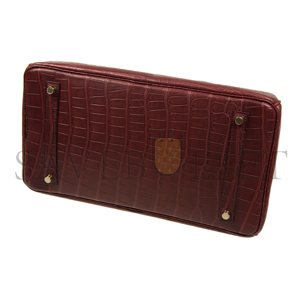 HERMÈS MASTER BIRKIN 35 MATT CROCODILE LEATHER BORDEAUX RED GOLD BUCKLE H041367CK3J (35*28*18cm)